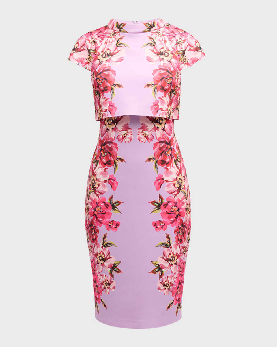 Floral-Print Funnel-Neck Bodycon Midi Dress